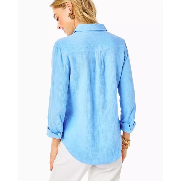 Lilly Pulitzer Frenchie Blue Geanie Button-Down Shirt, Size Medium - Picture 4 of 10